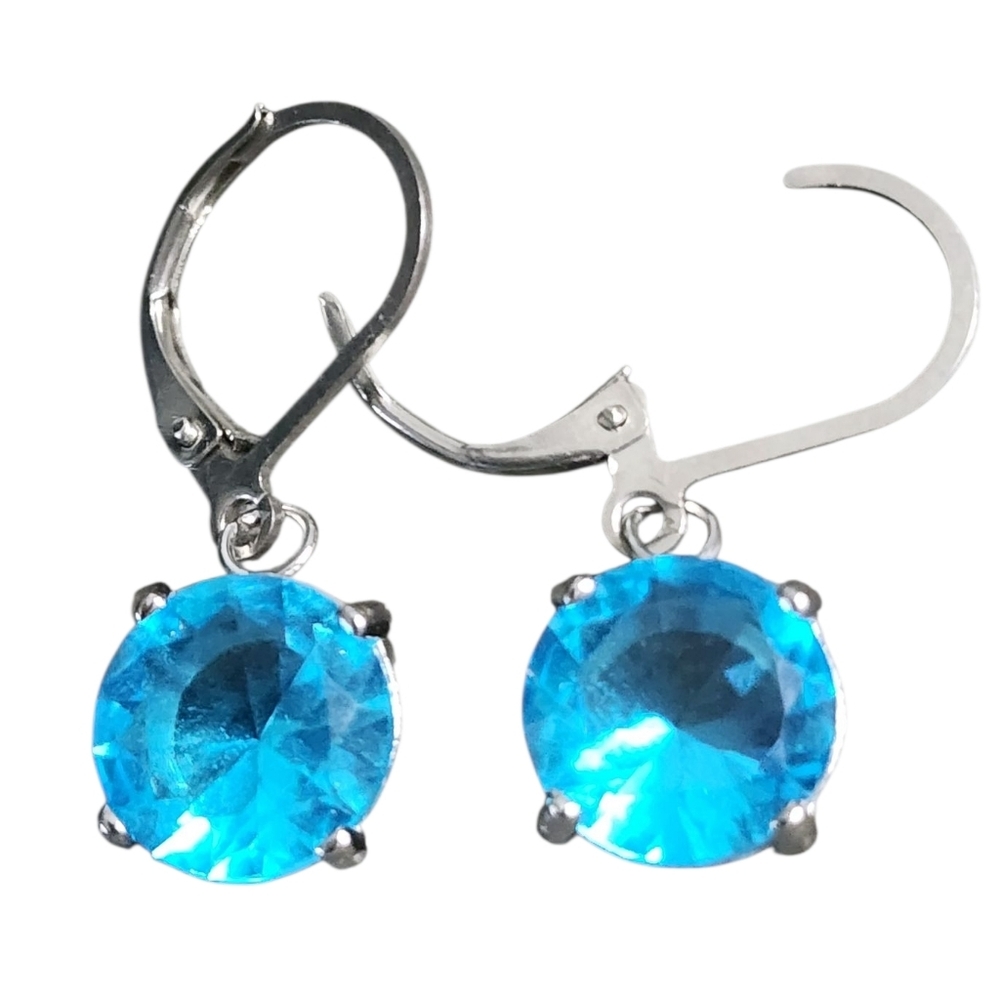 Silvertone Blue Crystal 10mm Drop Earrings
